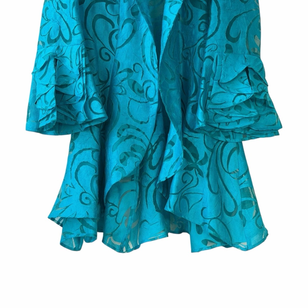 I.C. By Connie K. Women's Flowy Teal Floral Tunic w/ Ruffle bell sleeves Size M - Picture 4 of 8